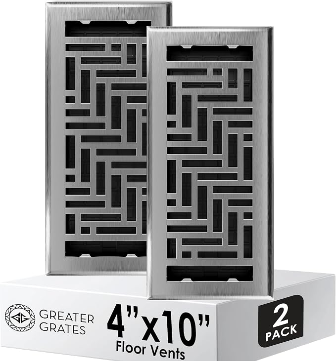 Floor Register 4x10 Vent Cover – 2 Pack – Heavy-Duty Steel, Rustproof & Walkable Grates, Drop-in Install, Adjustable Air