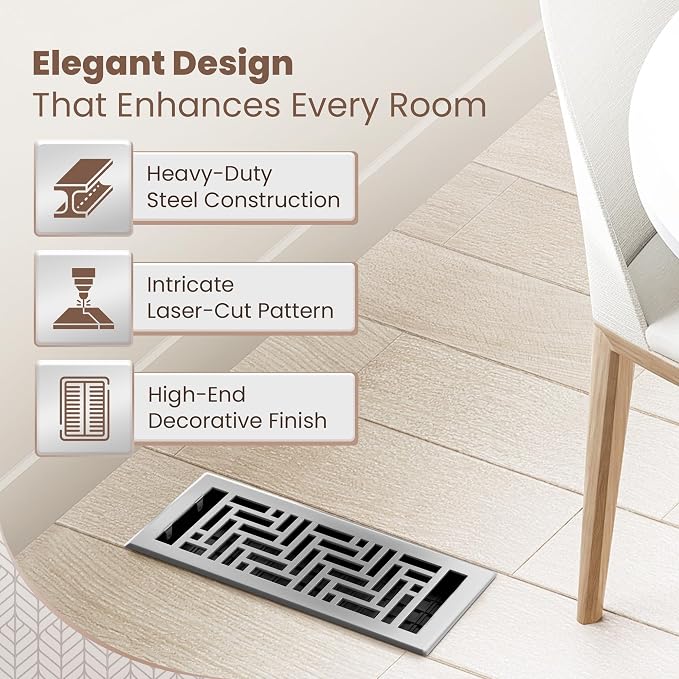 Floor Register 4x10 Vent Cover – 2 Pack – Heavy-Duty Steel, Rustproof & Walkable Grates, Drop-in Install, Adjustable Air