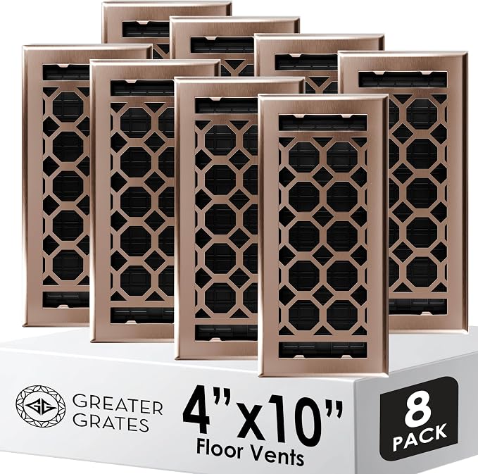 Floor Register 4x10 Vent Cover – 8 Pack – Heavy-Duty Steel, Rustproof & Walkable Grates, Drop-in Install, Adjustable Air
