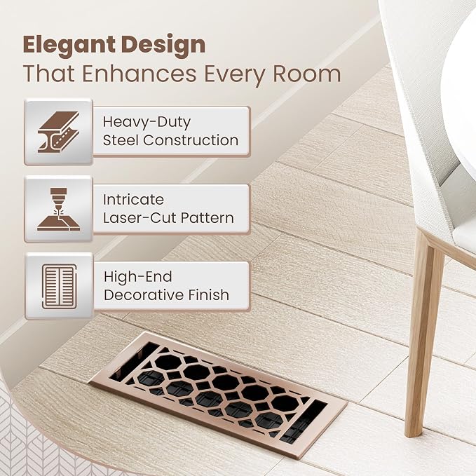 Floor Register 4x10 Vent Cover – 8 Pack – Heavy-Duty Steel, Rustproof & Walkable Grates, Drop-in Install, Adjustable Air