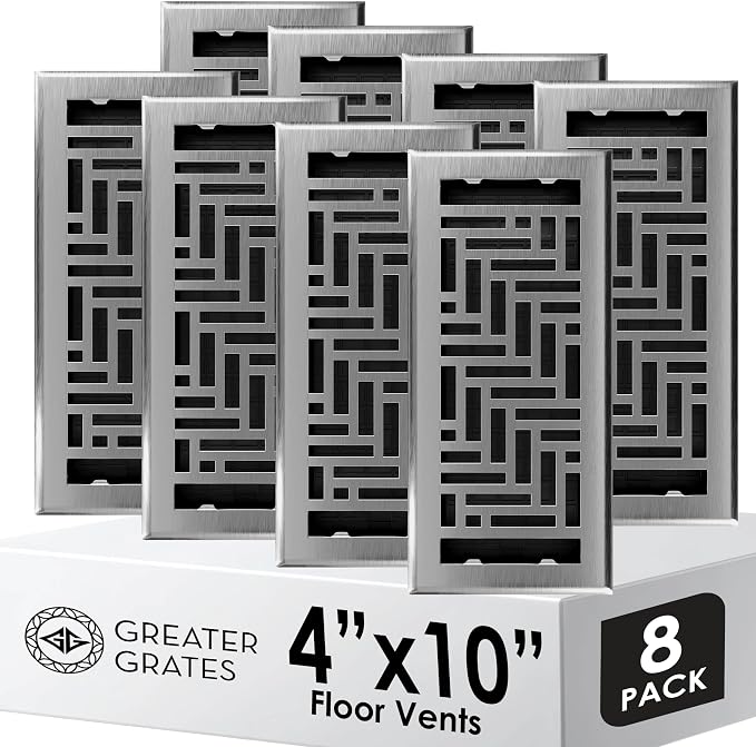 Floor Register 4x10 Vent Cover – 8 Pack – Heavy-Duty Steel, Rustproof & Walkable Grates, Drop-in Install, Adjustable Air