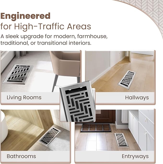 Floor Register 4x10 Vent Cover – 8 Pack – Heavy-Duty Steel, Rustproof & Walkable Grates, Drop-in Install, Adjustable Air