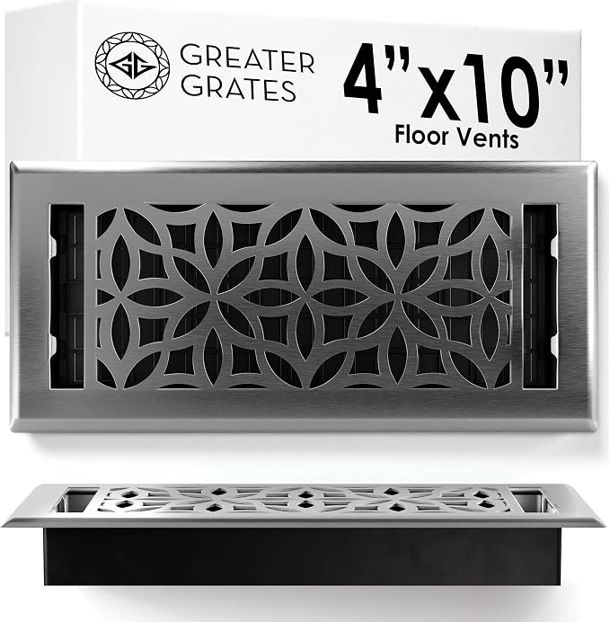 Floor Register 4x10 Vent Cover – Heavy-Duty Steel, Rustproof & Walkable Grates, Easy Drop-in Install, Adjustable Air Supply