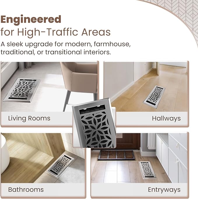 Floor Register 4x10 Vent Cover – Heavy-Duty Steel, Rustproof & Walkable Grates, Easy Drop-in Install, Adjustable Air Supply