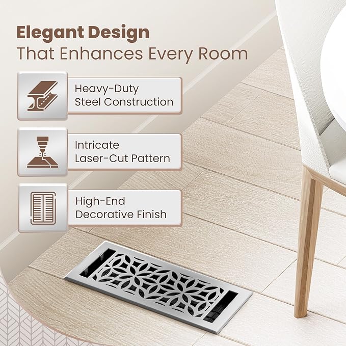 Floor Register 4x10 Vent Cover – Heavy-Duty Steel, Rustproof & Walkable Grates, Easy Drop-in Install, Adjustable Air Supply