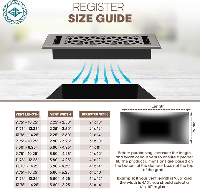 Floor Register 4x10 Vent Cover – Heavy-Duty Steel, Rustproof & Walkable Grates, Easy Drop-in Install, Adjustable Air Supply