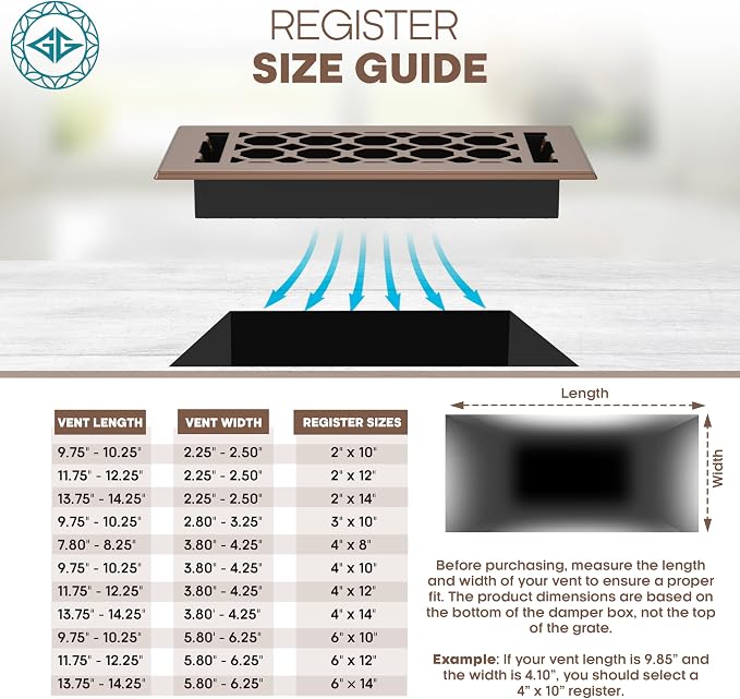 Floor Register 4x10 Vent Cover – Heavy-Duty Steel, Rustproof & Walkable Grates, Easy Drop-in Install, Adjustable Air Supply
