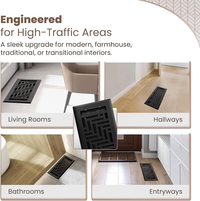 Floor Register 4x10 Vent Cover – Heavy-Duty Steel, Rustproof & Walkable Grates, Easy Drop-in Install, Adjustable, alternate