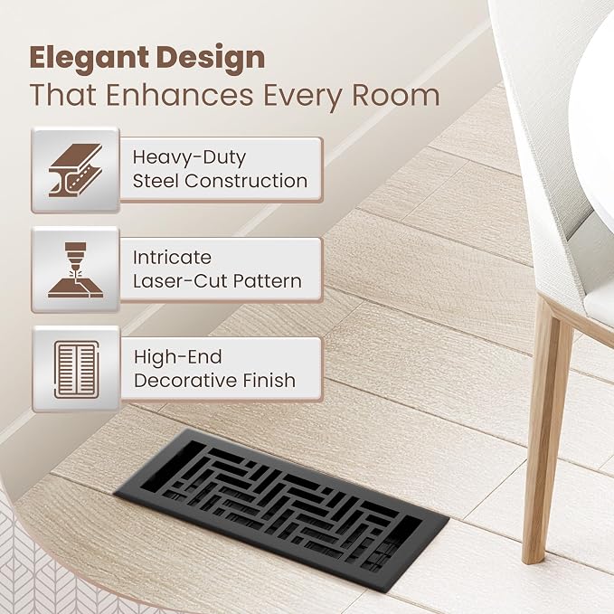 Floor Register 4x10 Vent Cover – Heavy-Duty Steel, Rustproof & Walkable Grates, Easy Drop-in Install, Adjustable, alternate
