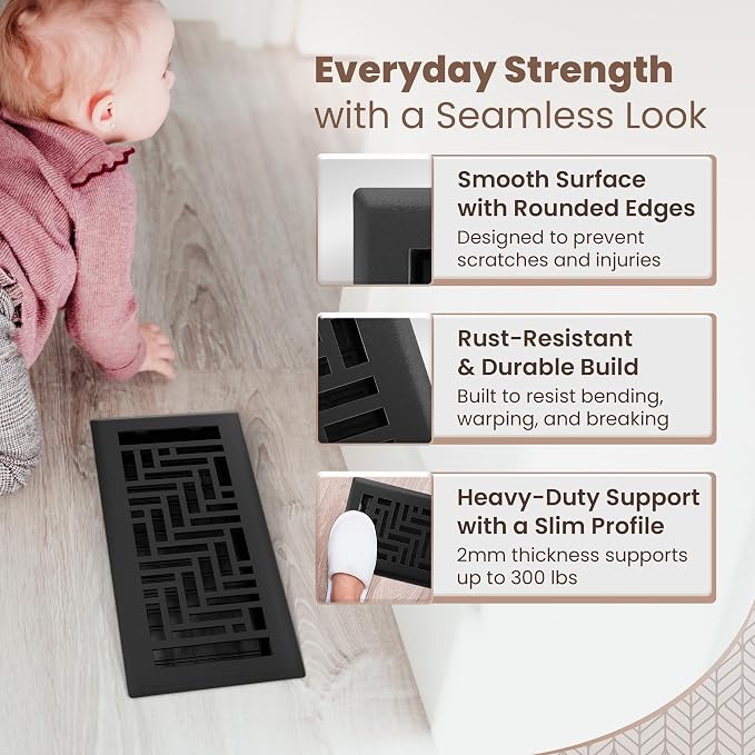 Floor Register 4x10 Vent Cover – Heavy-Duty Steel, Rustproof & Walkable Grates, Easy Drop-in Install, Adjustable, alternate
