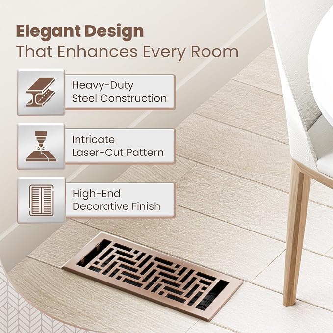 Floor Register 4x10 Vent Cover – Heavy-Duty Steel, Rustproof & Walkable Grates, Easy Drop-in Install, Adjustable, alternate