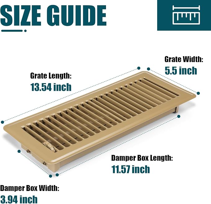Floor Register 4x12, 6 Pack Floor Vent Covers, Steel Adjustable Air Supply Grille Register Vent Cover Grill for Sidewall and