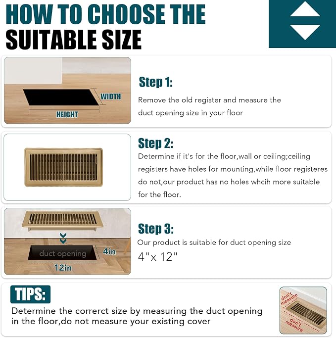 Floor Register 4x12, 6 Pack Floor Vent Covers, Steel Adjustable Air Supply Grille Register Vent Cover Grill for Sidewall and