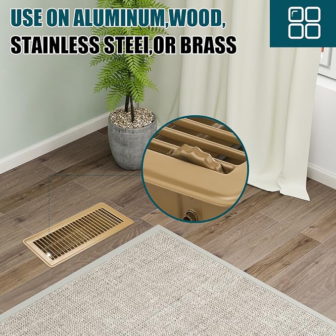 Floor Register 4x12, 6 Pack Floor Vent Covers, Steel Adjustable Air Supply Grille Register Vent Cover Grill for Sidewall and