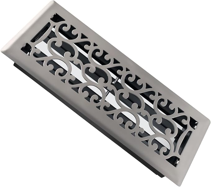 Floor Register 4x12 Inches Heavy Duty Walkable Steel Floor Registers Adjustable Airflow Floor Vent Covers - Satin Nickel