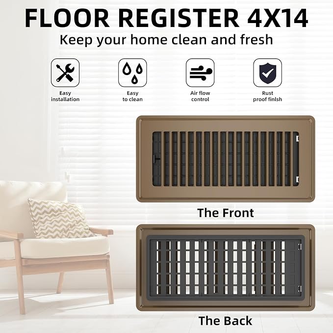 Floor Register 4x14, 4 Pack Floor Vent Covers for Home Floor Heavy Duty Steel Walkable Floor Vents Air Vent Covers for