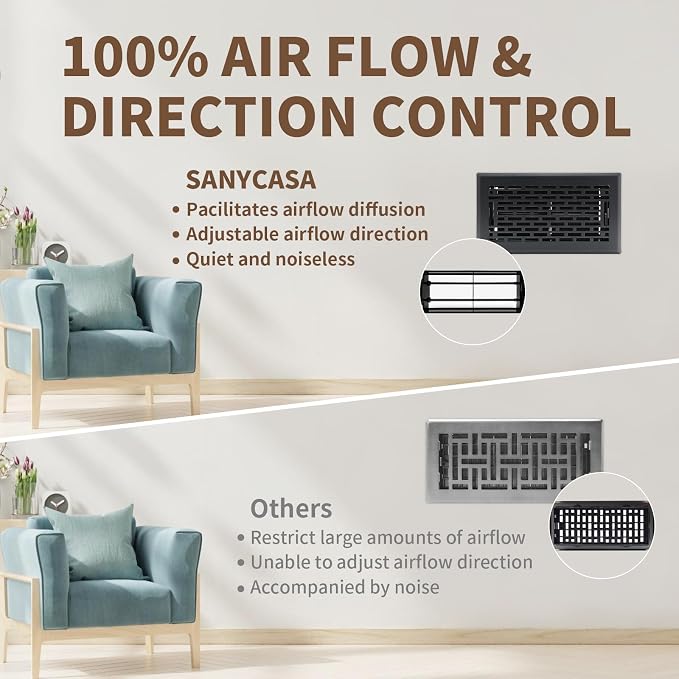 Floor Register 4x8 Inches - Heavy Duty Walkable Steel Floor Vents Ease Adjust Air Flow Direction Floor Registers - Boston