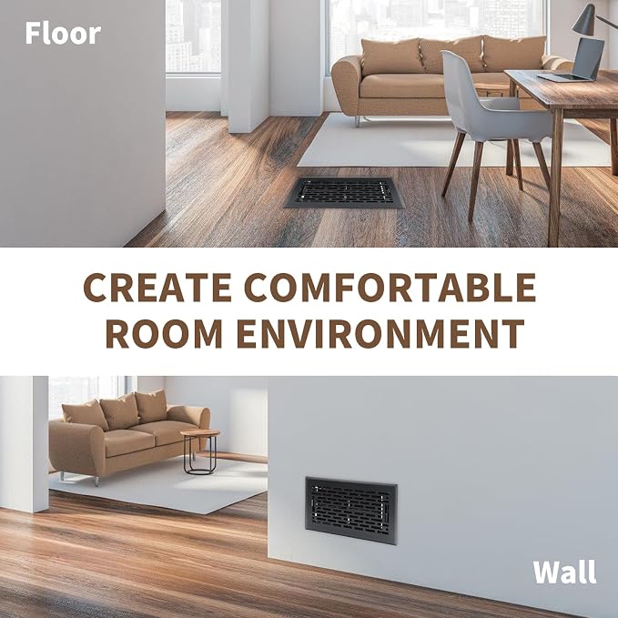 Floor Register 4x8 Inches - Heavy Duty Walkable Steel Floor Vents Ease Adjust Air Flow Direction Floor Registers - Boston