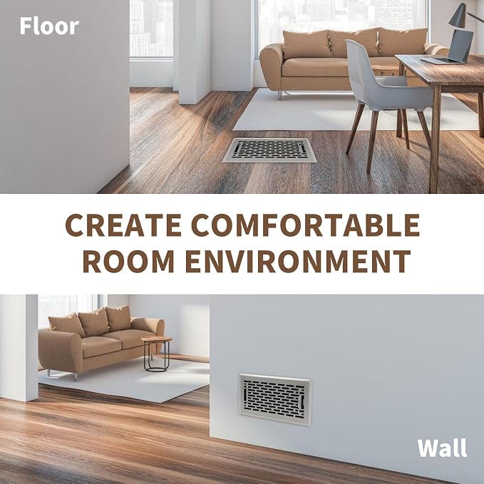 Floor Register 4x8 Inches - Heavy Duty Walkable Steel Floor Vents - Ease Adjust Air Flow Direction Floor Registers - Satin