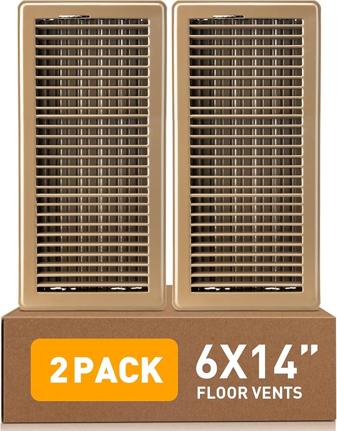 Floor Register 6 x 14 Inch 2 Pack, Floor Vent Covers for Home Floor, Sidewall, Premium Finish Register Vent Covers with Easy
