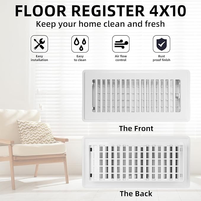 Floor Register 6x10-4 Pack Vent Covers for Home Floor Heavy Duty Steel Walkable Easy Adjust Air Supply Lever Cover for