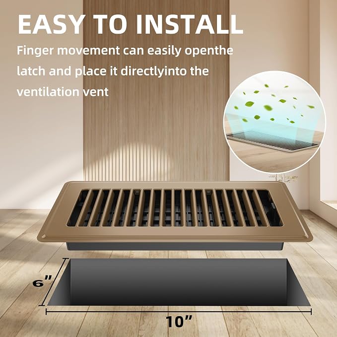 Floor Register 6x10, 6 Pack Floor Vent Covers for Home Floor Heavy Duty Steel Walkable Floor Vents Air Vent Covers 10x6 for