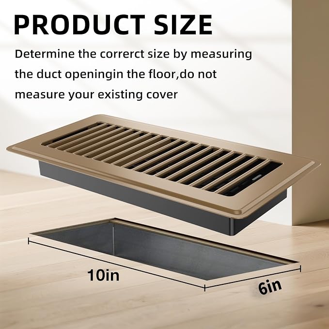 Floor Register 6x10, 6 Pack Floor Vent Covers for Home Floor Heavy Duty Steel Walkable Floor Vents Air Vent Covers 10x6 for