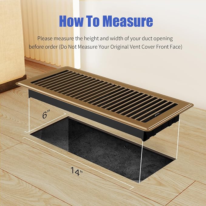 Floor Register Fits 6x14 and 14x6 Duct Opening, Heavy Duty Steel Walkable Floor Vents Covers, Adjustable Air Supply Lever
