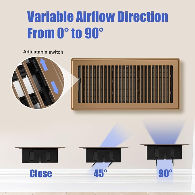 Floor Register Fits 6x14 and 14x6 Duct Opening, Heavy Duty Steel Walkable Floor Vents Covers, Adjustable Air Supply Lever