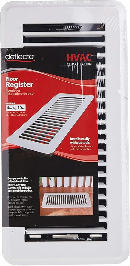 Floor Register, Includes Steel Grill and Rust-Proof Damper Box, 4" x 10", White (RGFW104), alternate product view 8