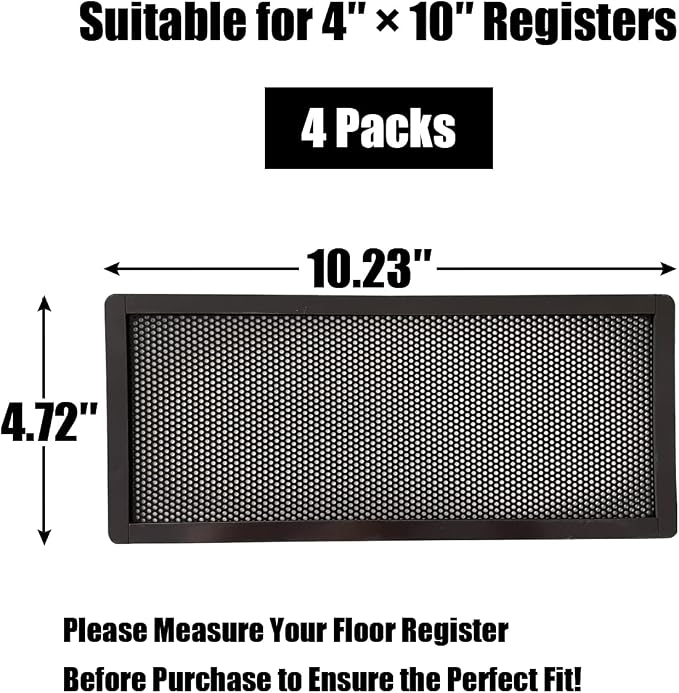 Floor Register Vent Cover- 4"x10" Magnetic Air Vent Screen Mesh Cover, Perfect for Wall/Ceiling/Floor Air Vent Filters