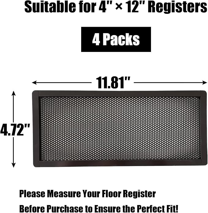 Floor Register Vent Cover- 4"x12" Magnetic Air Vent Screen Mesh Cover, Perfect for Wall/Ceiling/Floor Air Vent Filters