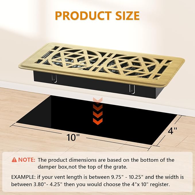 Floor Vent Covers 4 Pack,Floor Register 4x10, Heavy Duty Walkable Steel Vent Cover, Adjustable Metal Decorative Vent Covers