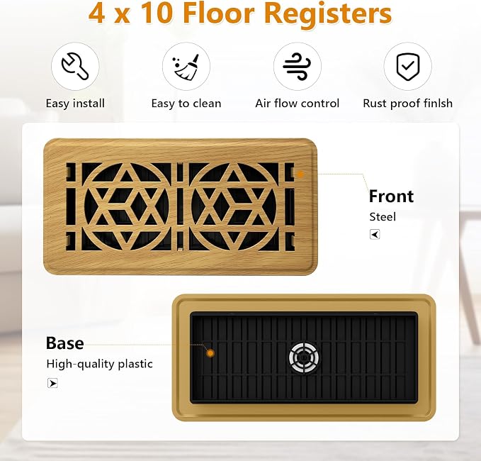 Floor Vent Covers 4 Pack,Floor Register 4x10, Heavy Duty Walkable Steel Vent Cover, Adjustable Metal Decorative Vent Covers