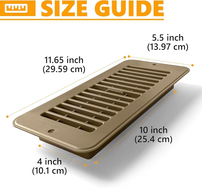 Floor Vent Covers, Floor Register 4x10, 5 Pack Adjustable Plastic Vent Covers for Home Floor, Ceiling or Sidewall, Floor Vent