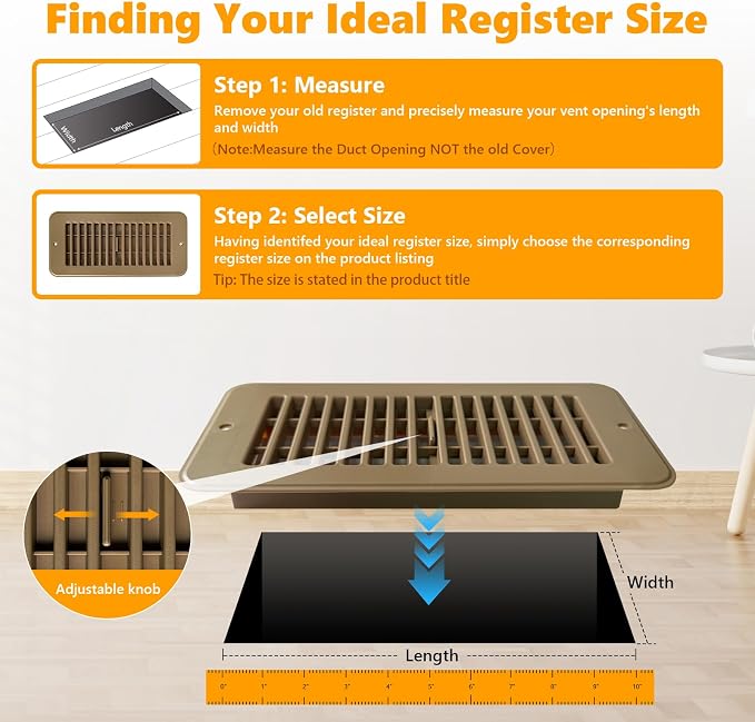 Floor Vent Covers, Floor Register 4x10, 5 Pack Adjustable Plastic Vent Covers for Home Floor, Ceiling or Sidewall, Floor Vent