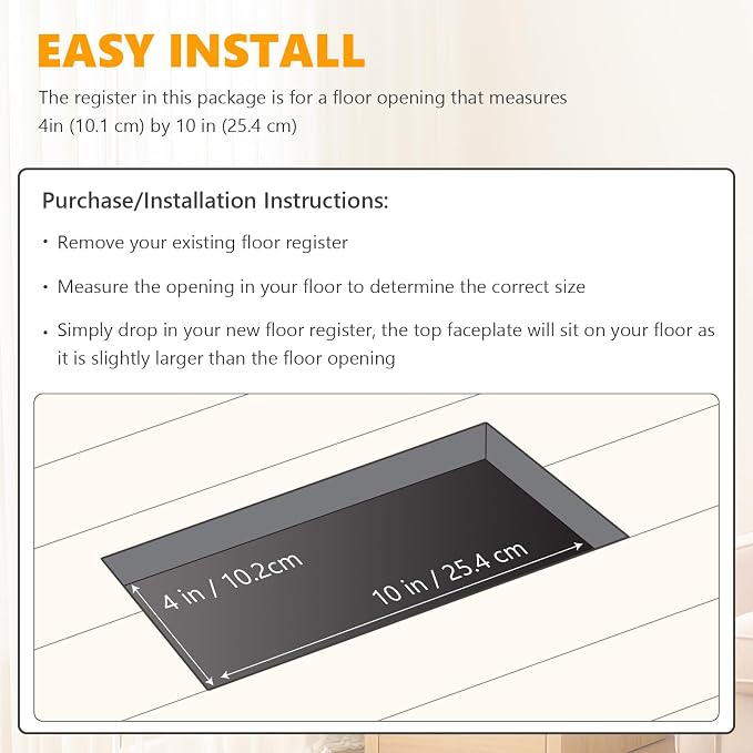 Floor Vent Covers, Floor Register 4x10, 5 Pack Adjustable Plastic Vent Covers for Home Floor, Ceiling or Sidewall, Floor Vent