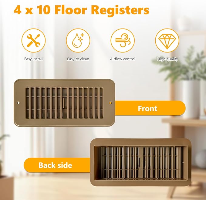 Floor Vent Covers, Floor Register 4x10, 5 Pack Adjustable Plastic Vent Covers for Home Floor, Ceiling or Sidewall, Floor Vent