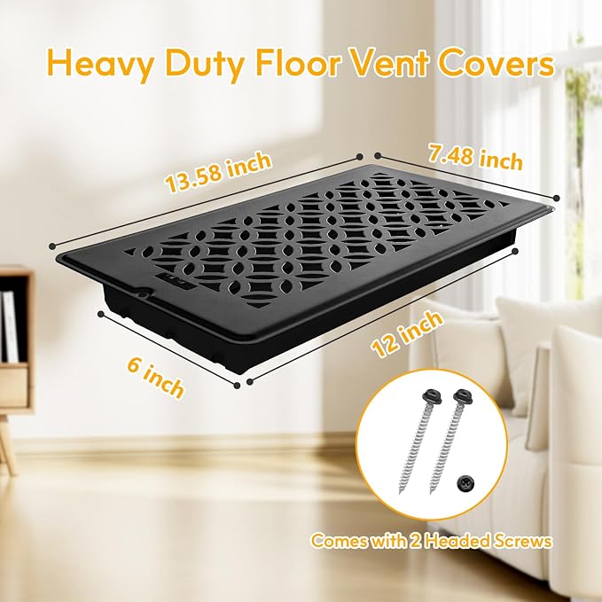 Floor Vent Covers, Floor Register 6x12, 2 Pack Adjustable Decorative Vent Covers for Home Floor, Ceiling or Sidewall Vent