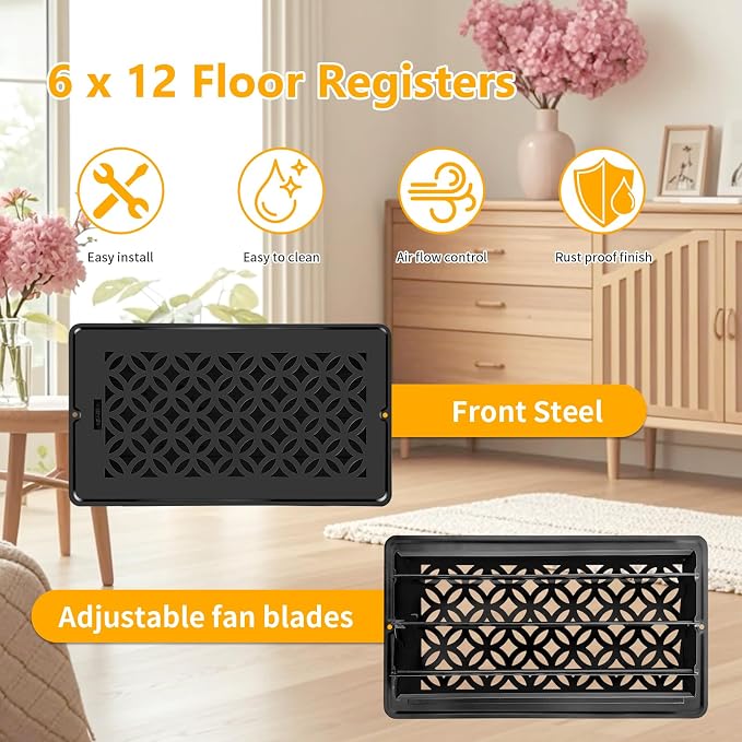 Floor Vent Covers, Floor Register 6x12, 2 Pack Adjustable Decorative Vent Covers for Home Floor, Ceiling or Sidewall Vent