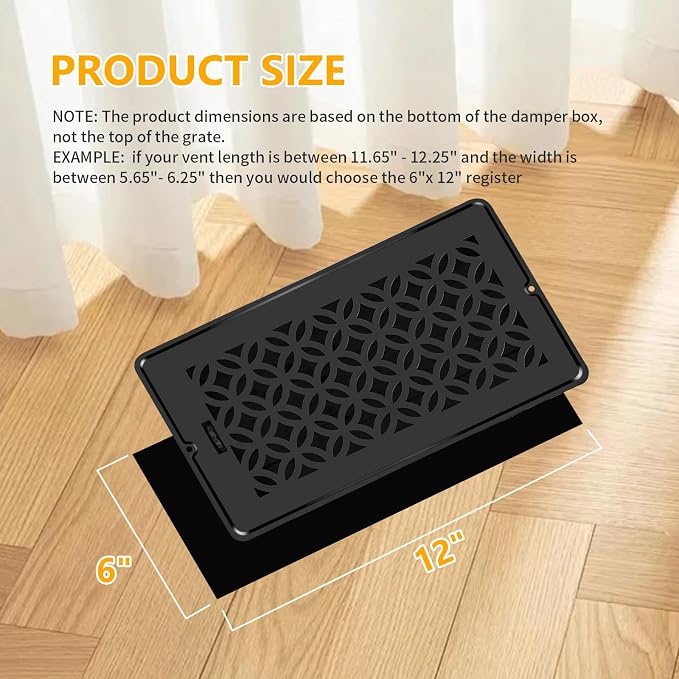 Floor Vent Covers, Floor Register 6x12, 2 Pack Adjustable Decorative Vent Covers for Home Floor, Ceiling or Sidewall Vent