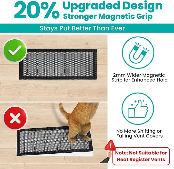 Floor Vent Covers Magnetic - 6 Pack Air Vent Filters Mesh Screen Dust Filter Vent Register Deflectors for Home HVAC AC