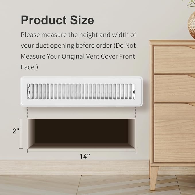 Floor Vents 2x14 Floor Register, Vent Covers for Home Floor 2 Pack, Rust Proof Finish Vent Covers, Premium Metal Heater Vent