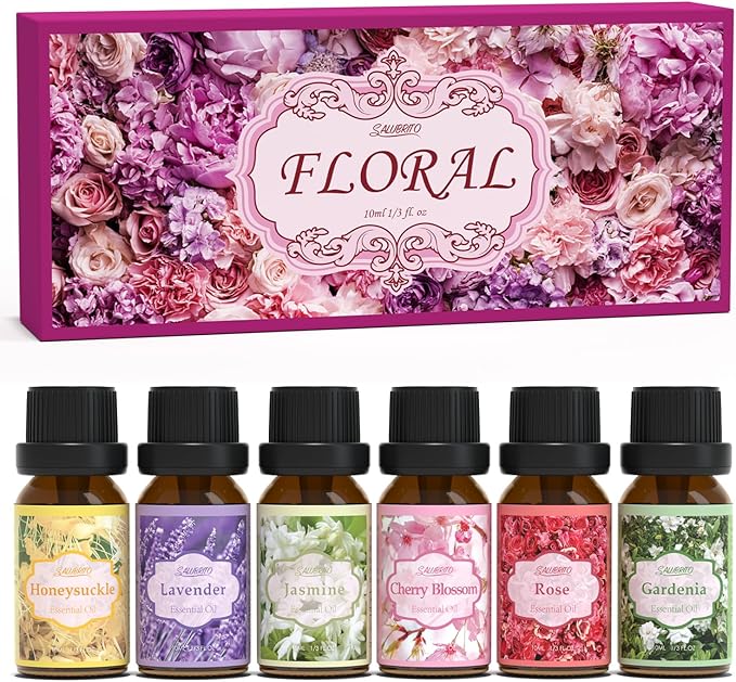 Floral Fragrance Oils Set, Essential Oils for Diffuser & Candle Making Scents, 6x10ml Aromatherapy Oils Gift Set - Jasmine