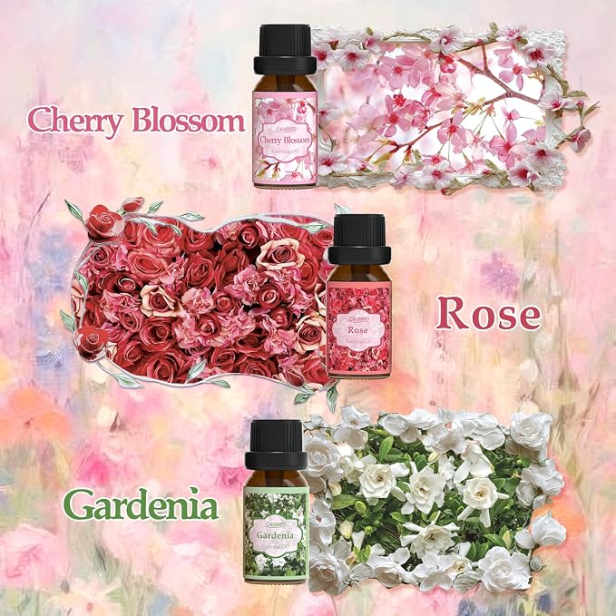 Floral Fragrance Oils Set, Essential Oils for Diffuser & Candle Making Scents, 6x10ml Aromatherapy Oils Gift Set - Jasmine