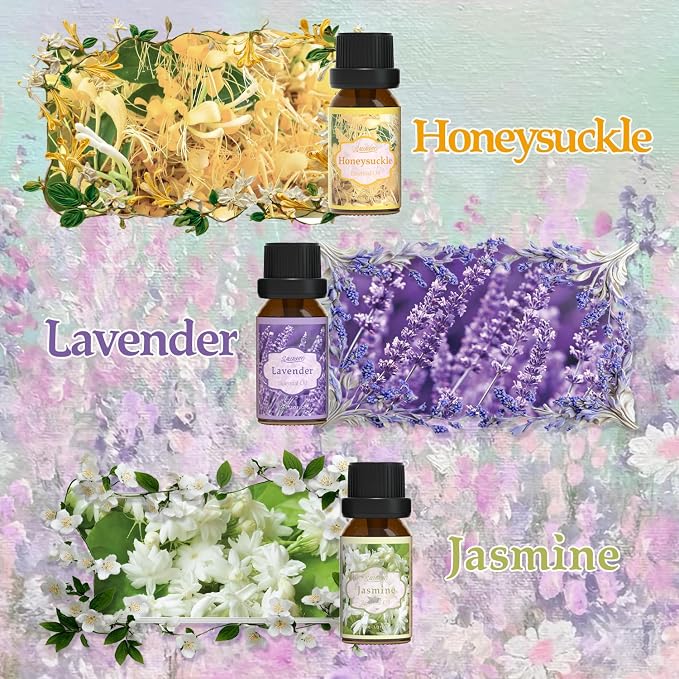 Floral Fragrance Oils Set, Essential Oils for Diffuser & Candle Making Scents, 6x10ml Aromatherapy Oils Gift Set - Jasmine