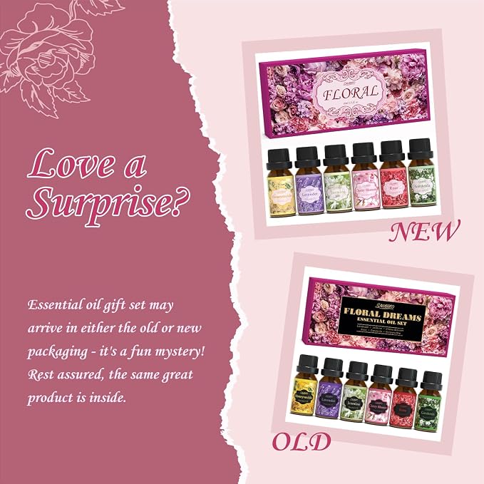 Floral Fragrance Oils Set, Essential Oils for Diffuser & Candle Making Scents, 6x10ml Aromatherapy Oils Gift Set - Jasmine