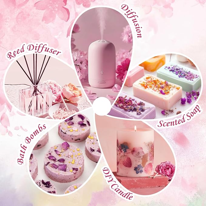 Floral Fragrance Oils Set, Essential Oils for Diffuser & Candle Making Scents, 6x10ml Aromatherapy Oils Gift Set - Jasmine