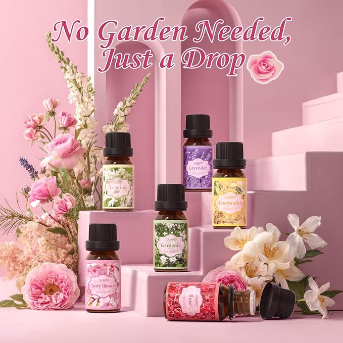 Floral Fragrance Oils Set, Essential Oils for Diffuser & Candle Making Scents, 6x10ml Aromatherapy Oils Gift Set - Jasmine