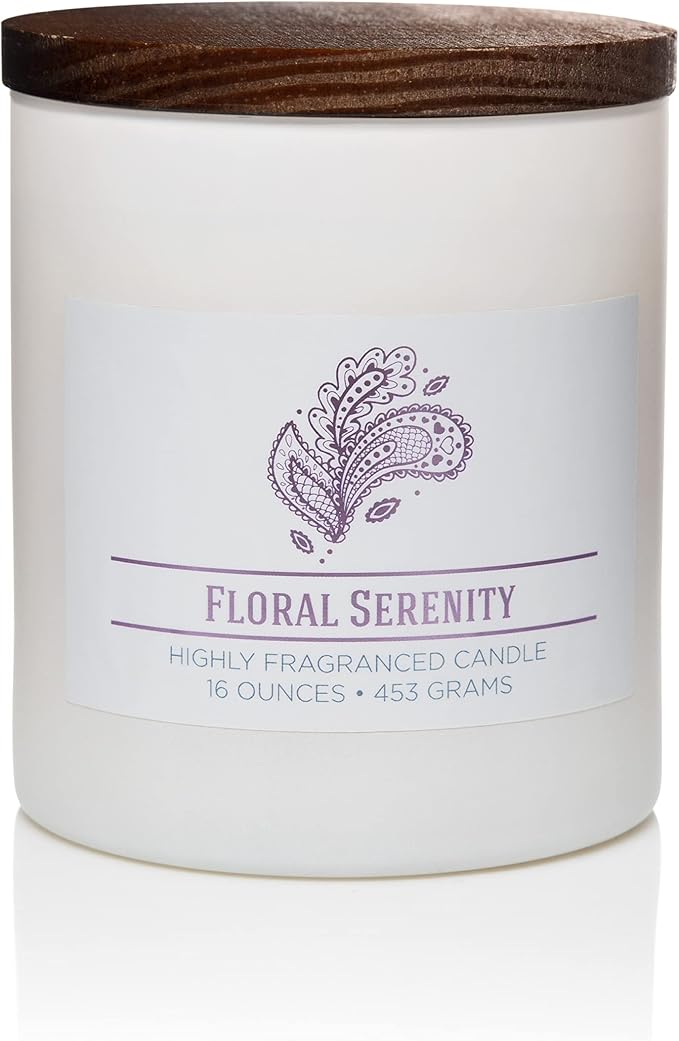 Floral Serenity Scented Candle, 16 oz comfort Relaxing Aromatherapy Candle, 2 Wick White Jar Soy Blend Wax, Candles for Home